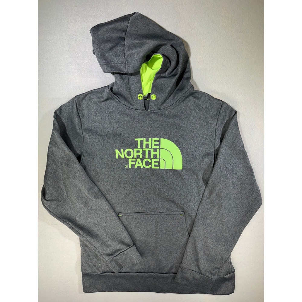 The North Face Men's Small Gray Green Pullover Performance Hoodie Sweatshirt